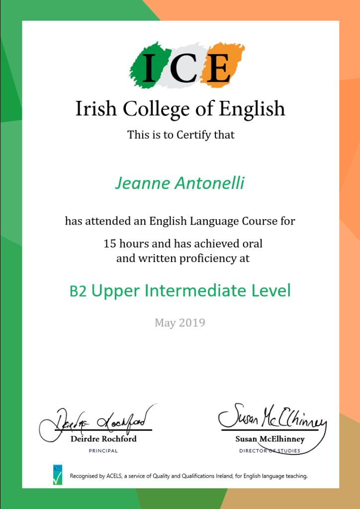 Mini-Aufenthalt Irish College of English Zertifikat